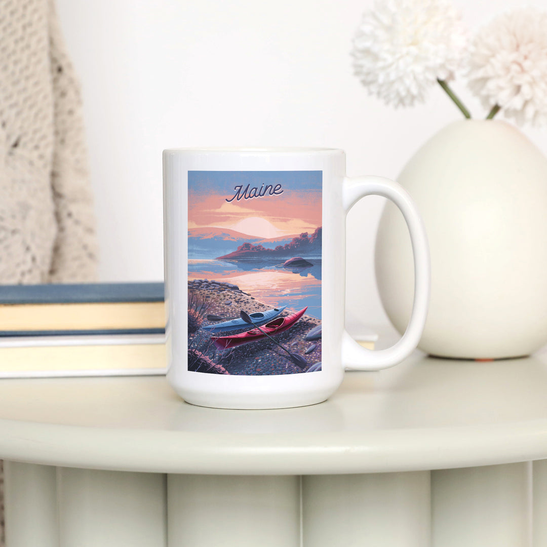 Maine, Glassy Sunrise, Kayak, Ceramic Mug