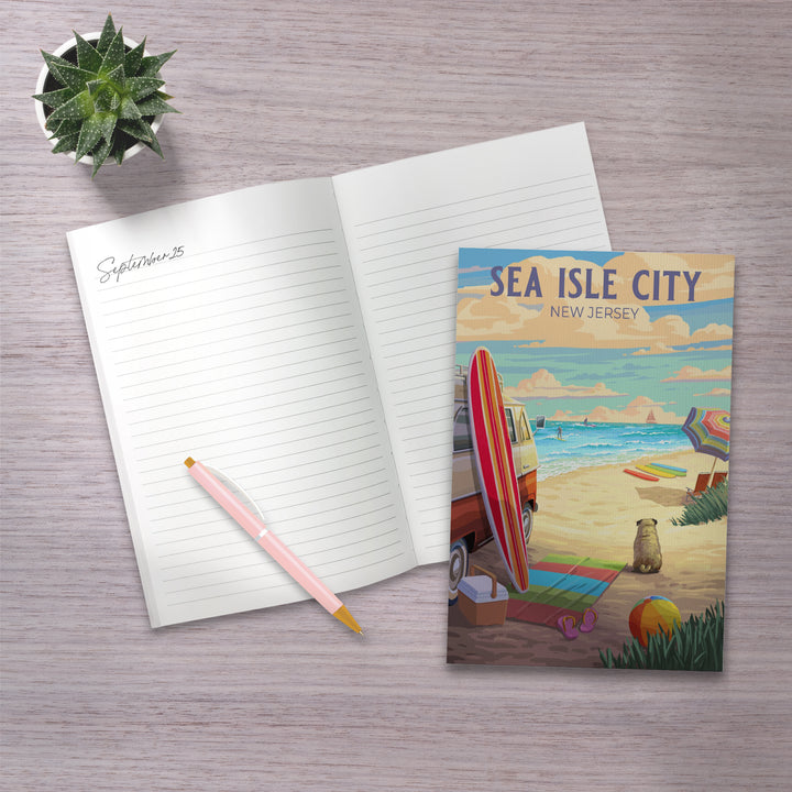 Lined 6x9 Journal, Sea Isle City, New Jersey, Beach Activities, Lay Flat, 193 Pages, FSC paper