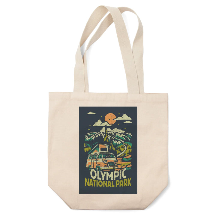 Olympic National Park, Distressed, Camper Van in Mountains, Tote Bag