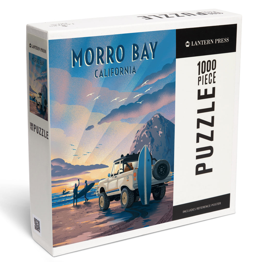 Morro Bay, California, Lithograph, Surfers on Beach, 1000 Piece Jigsaw Puzzle