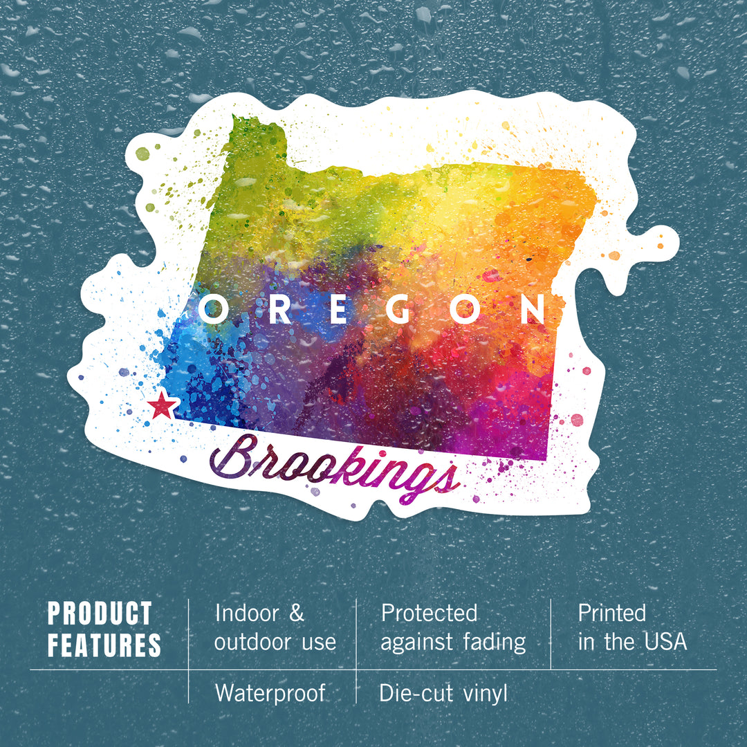 Brookings, Oregon, State Abstract, Watercolor, Contour, Vinyl Sticker