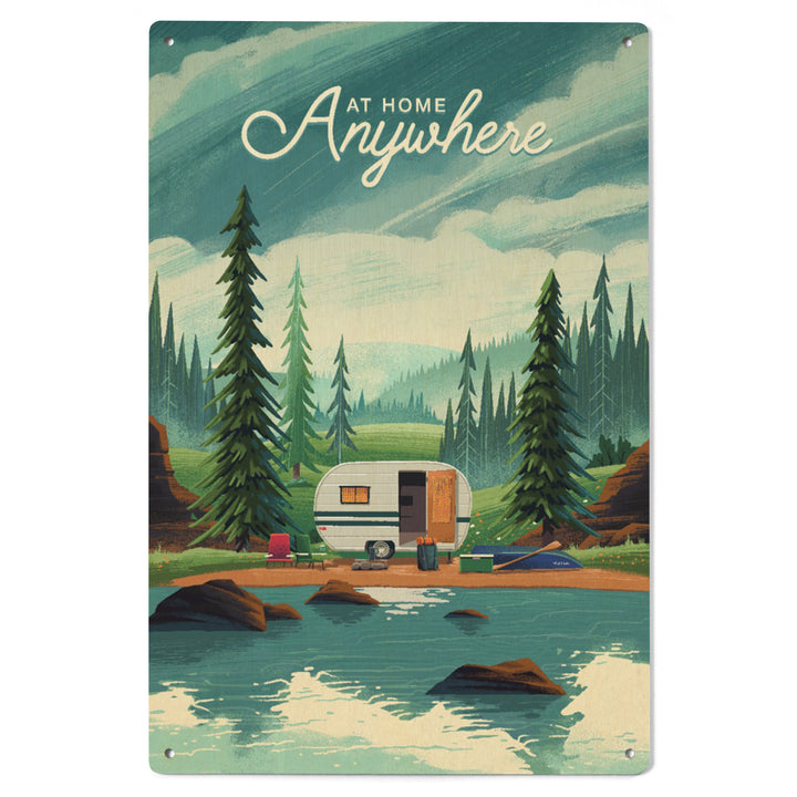 Outdoor Activity, At Home Anywhere, Camper in Evergreens wood signs and postcards