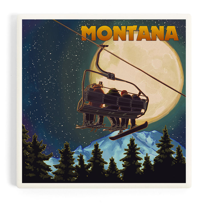 Montana, Ski Lift and Full Moon, Snowboarder, Coasters