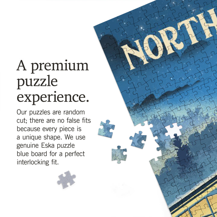 North Carolina, Lithograph, Snow Lodge, 1000 Piece Jigsaw Puzzle