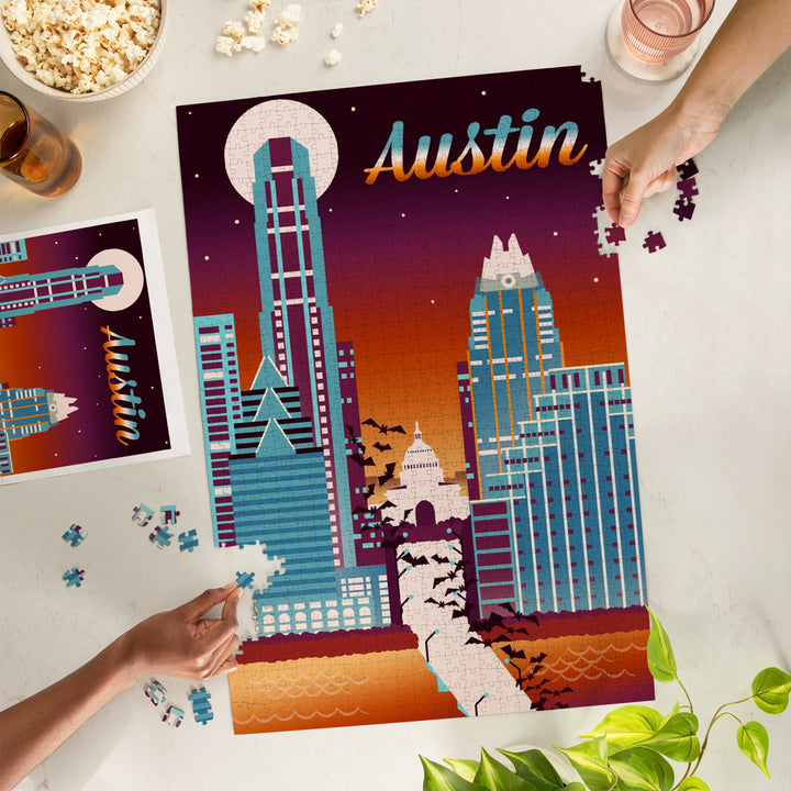 Austin, Texas, Retro Skyline Chromatic, 1000 Piece Jigsaw Puzzle