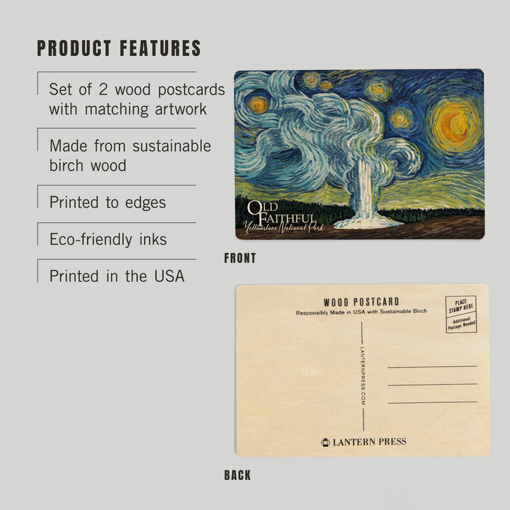 Yellowstone National Park, Old Faithful, Starry, Wood Sign and Postcards