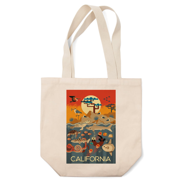 California, Marine Animals, Geometric, Tote Bag