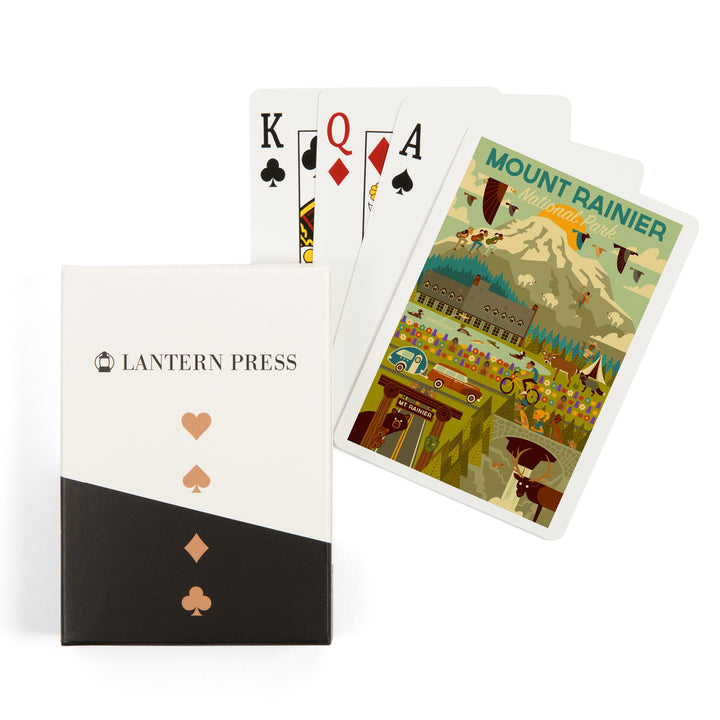 Playing Cards, Mount Rainier National Park, Washington, Geometric National Park Series, 52 Card Deck with Jokers in Box, Unique Art