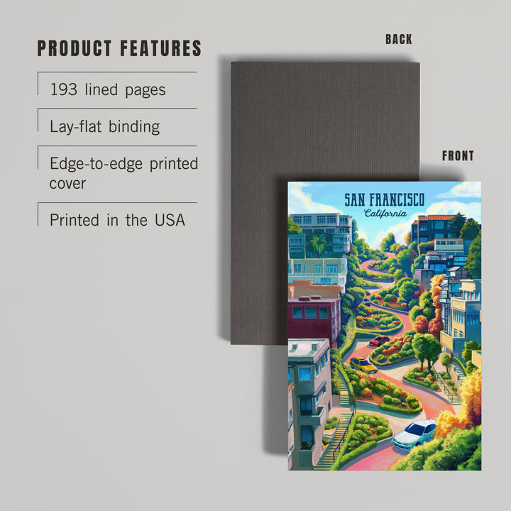 Lined 6x9 Journal, San Francisco, California, Lombard Street, Oil, Lay Flat, 193 Pages, FSC paper