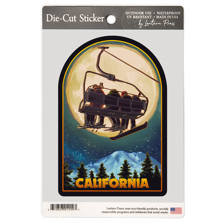 California, Ski Lift, Full Moon, Snowboard, Vinyl Sticker