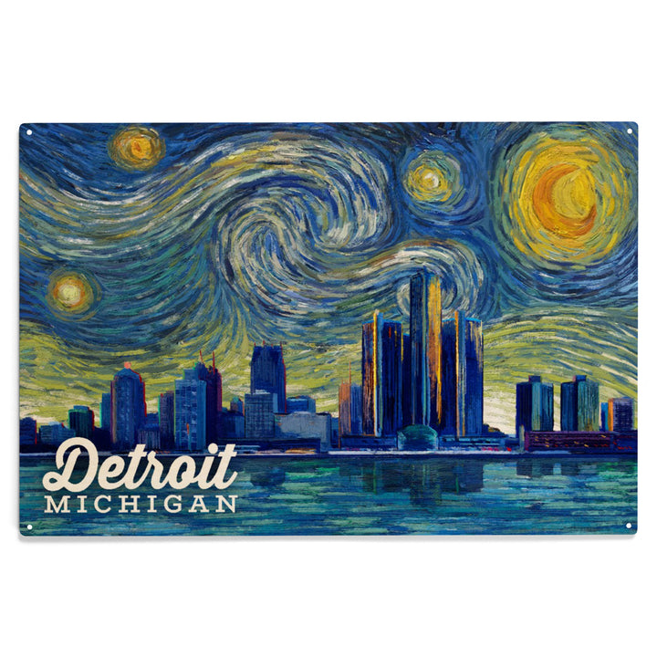 Detroit, Michigan, Starry Night Series, Wood Sign and Postcards