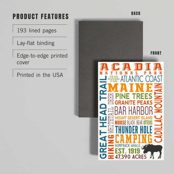 Lined 6x9 Journal, Acadia National Park, Maine, Typography, Lay Flat, 193 Pages, FSC paper