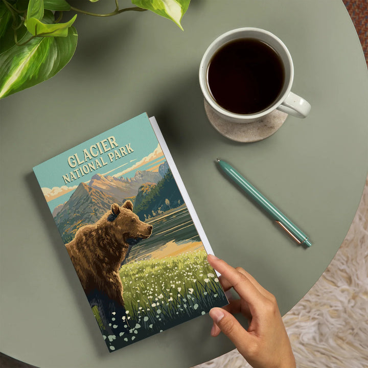 Lined 6x9 Journal, Glacier National Park, Montana, Painterly, Bear, Lay Flat, 193 Pages, FSC paper