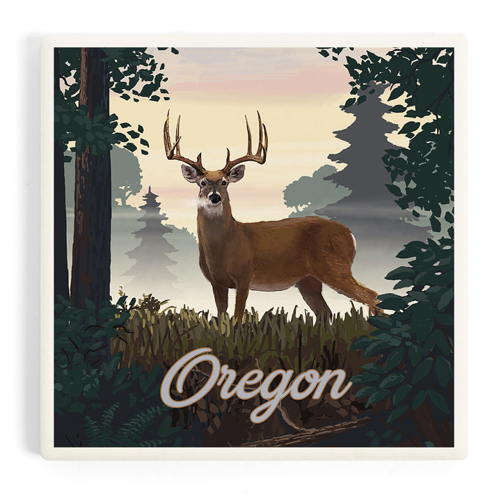 Oregon, Painterly, Deer and Sunrise, Coasters