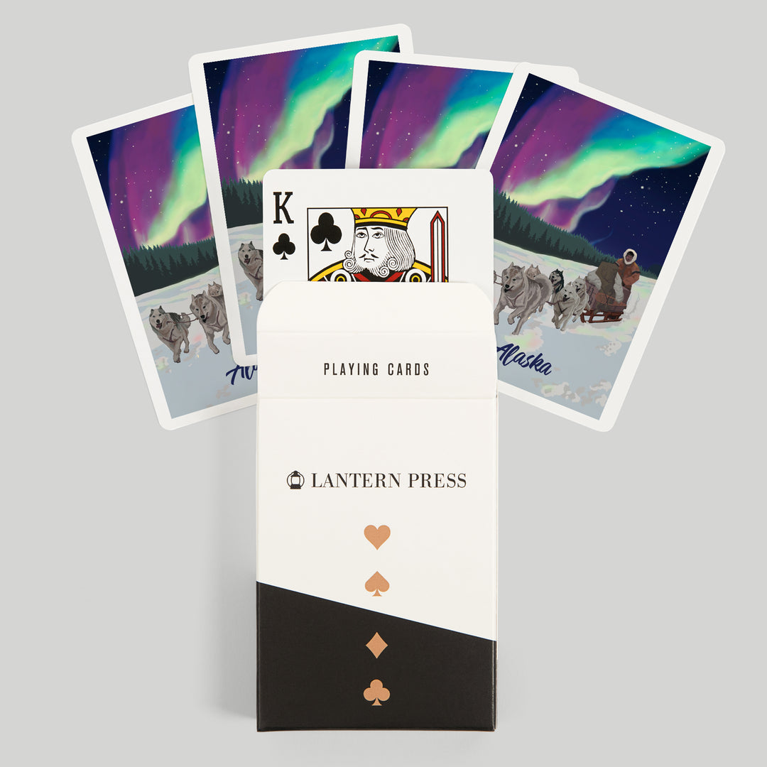 Playing Cards, Alaska, Northern Lights, Dog Sled, 52 Card Deck with Jokers in Box, Unique Art