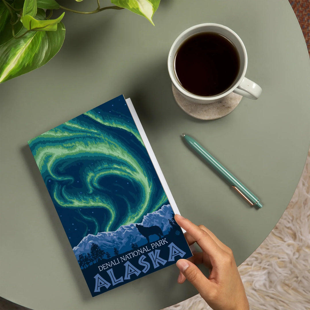 Lined 6x9 Journal, Denali National Park, Alaska, Northern Lights, Lay Flat, 193 Pages, FSC paper