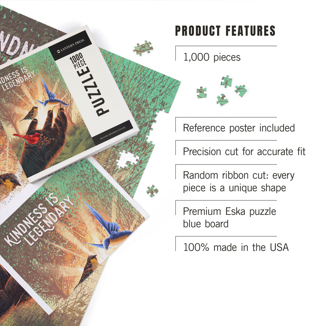 Kindness is Legendary, Bigfoot With Birds, Green, 1000 Piece Jigsaw Puzzle