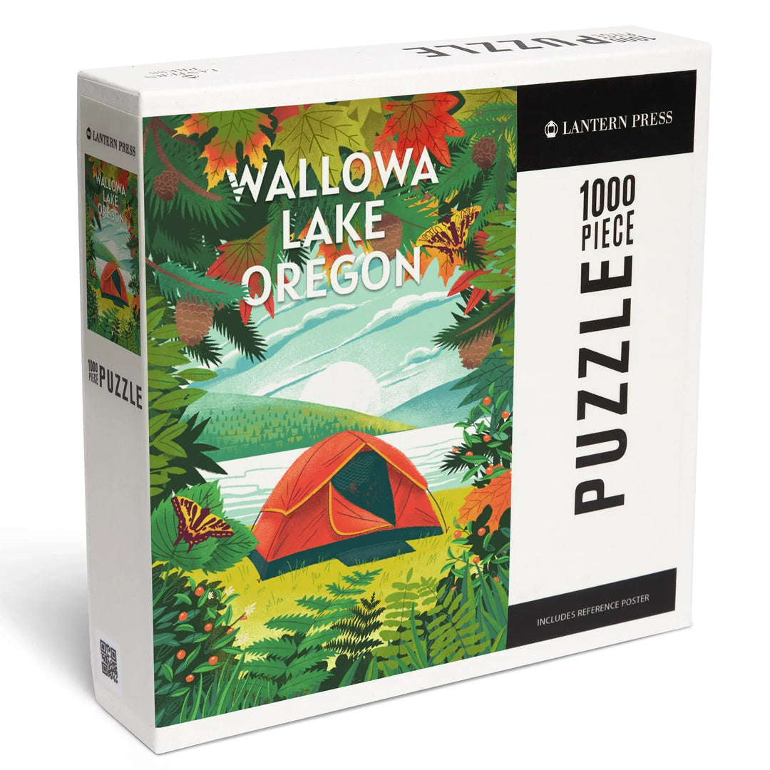 tents puzzle Wallowa Lake, Oregon, Get Outside Series, Tent Camping, Fall Colors, 1000 piece jigsaw puzzle – Lantern Press