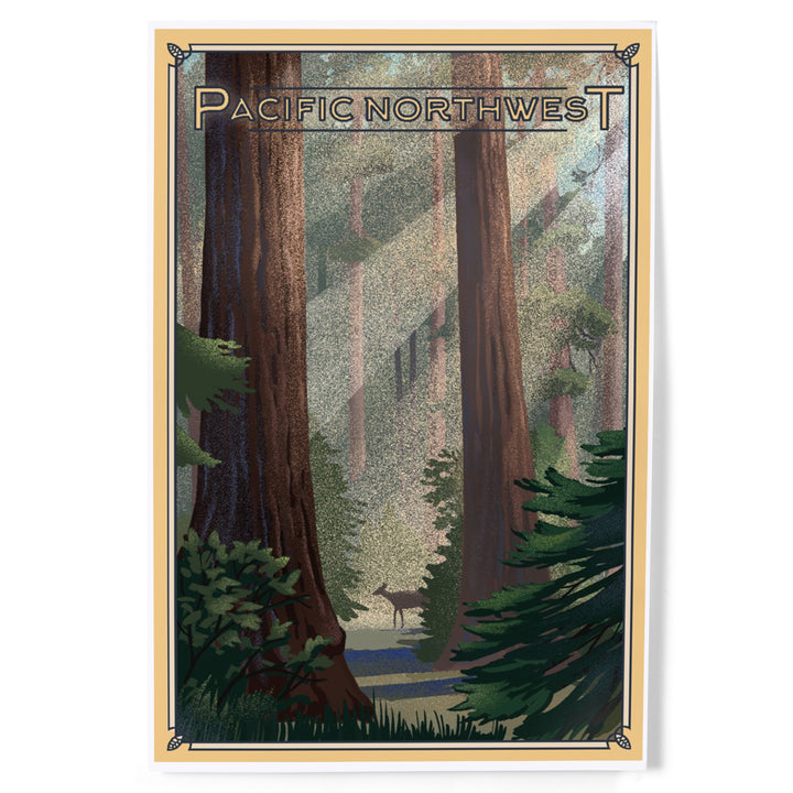 Pacific Northwest, Deer in Forest, Lithograph, Art & Giclee Prints
