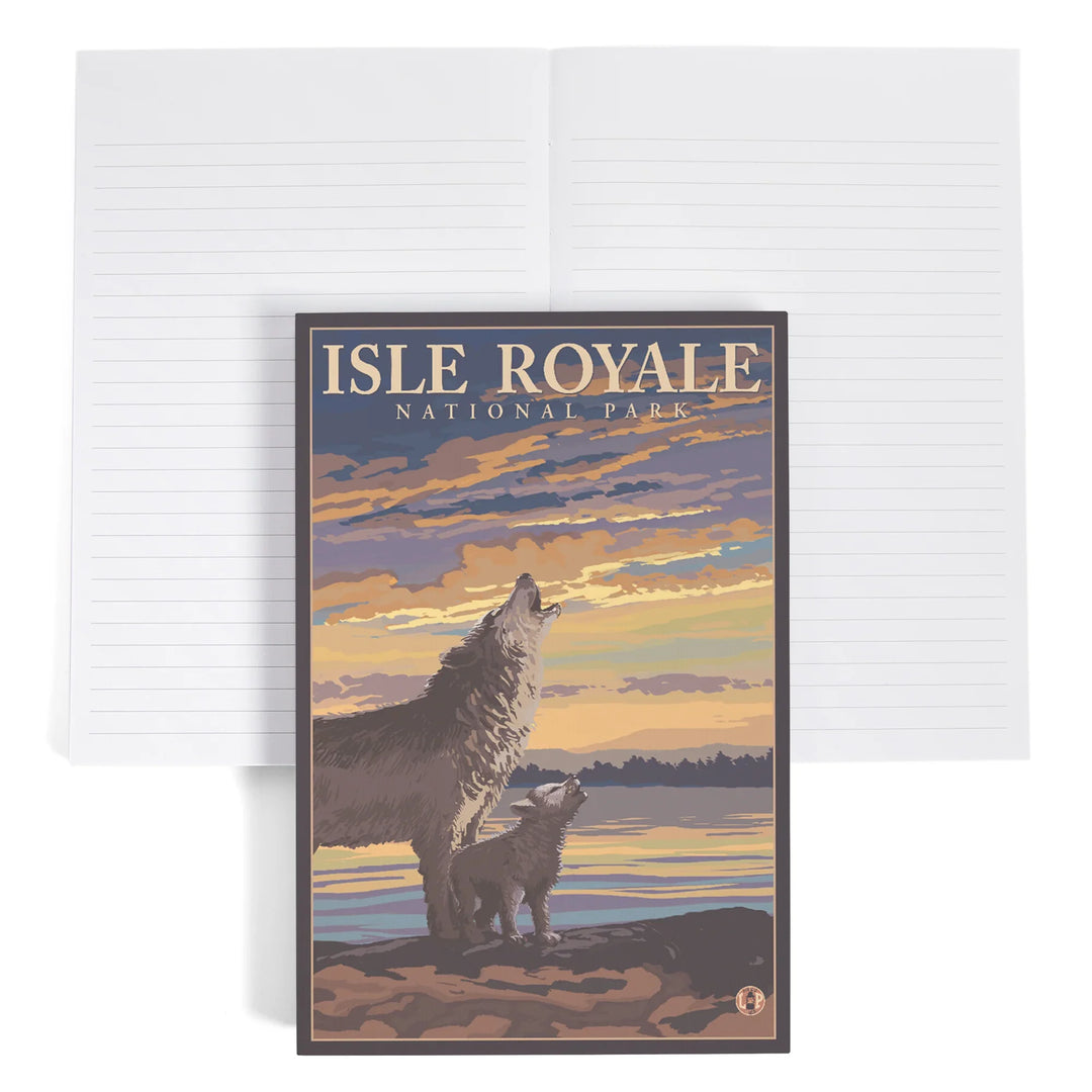 Lined 6x9 Journal, Isle Royale National Park, Michigan, Wolf and Cub, Lay Flat, 193 Pages, FSC paper