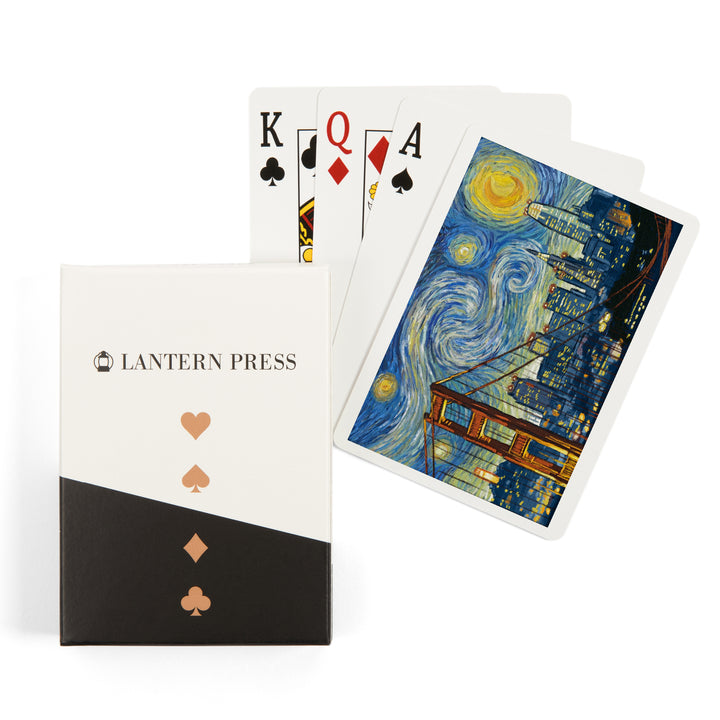 Playing Cards, San Francisco, California, Starry Night City Series, 52 Card Deck with Jokers in Box, Unique Art