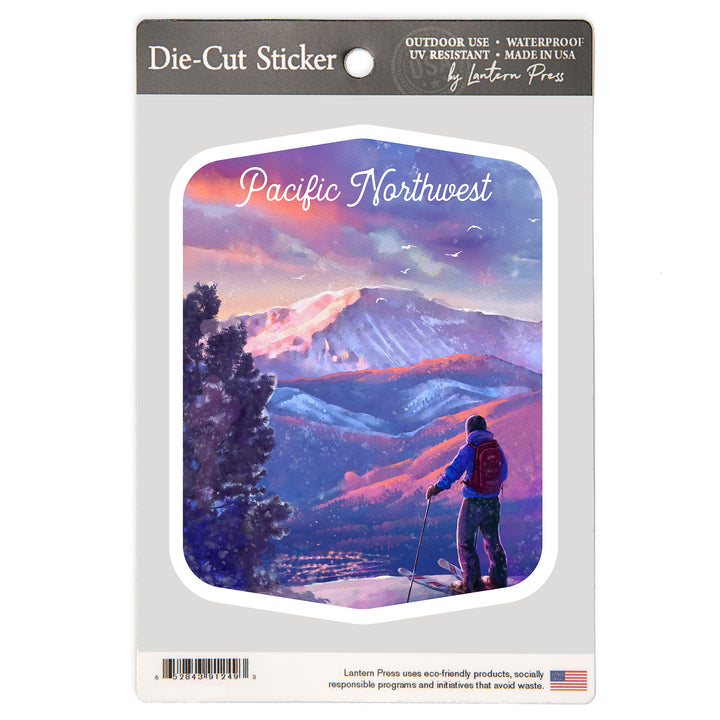 Pacific Northwest, Watercolor Study, Purple Skies, Ski View, Vinyl Sticker