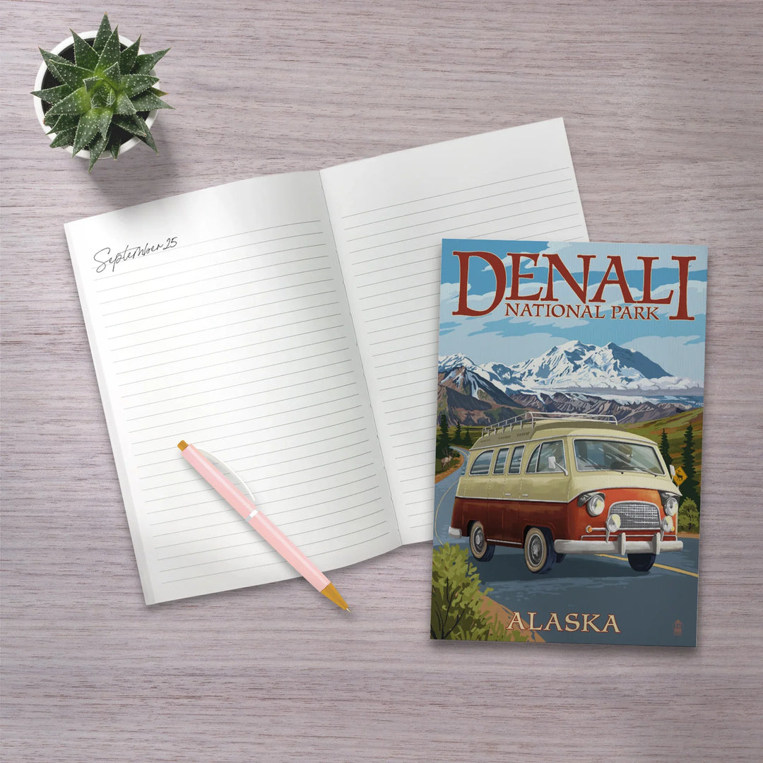 Lined 6x9 Journal, Denali National Park, Alaska, Camper Van, Lay Flat, 193 Pages, FSC paper
