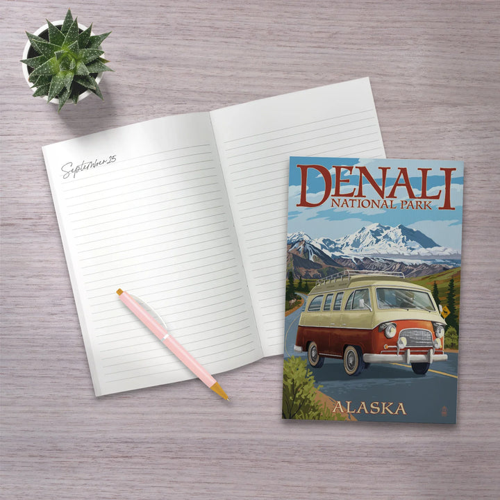 Lined 6x9 Journal, Denali National Park, Alaska, Camper Van, Lay Flat, 193 Pages, FSC paper