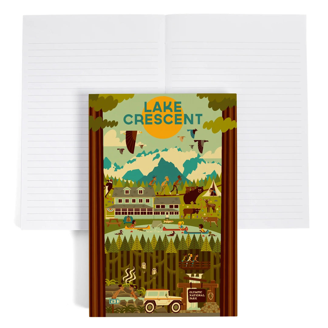 Lined 6x9 Journal, Lake Crescent, Olympic National Park, Washington, Geometric National Park Series, Lay Flat, 193 Pages, FSC paper
