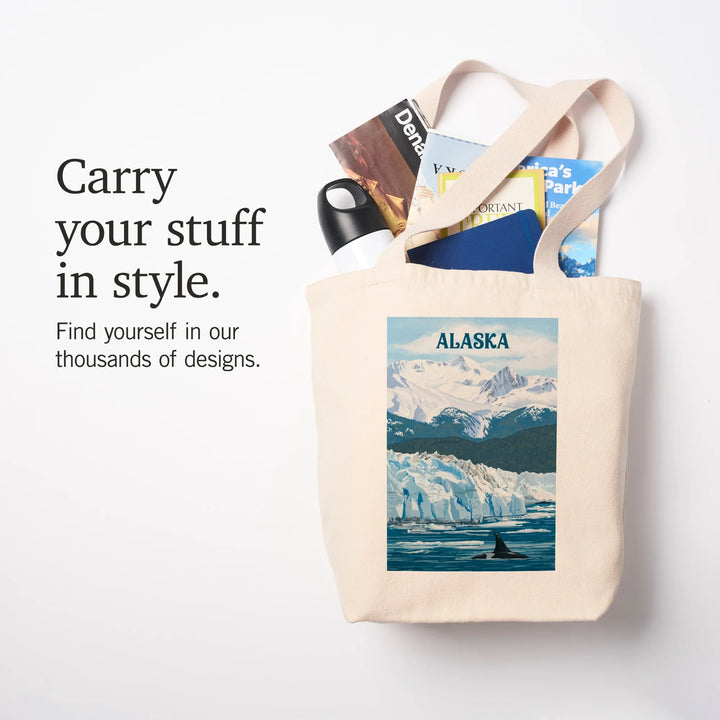 Alaska, Painterly, Orca with Glacier, Tote Bag