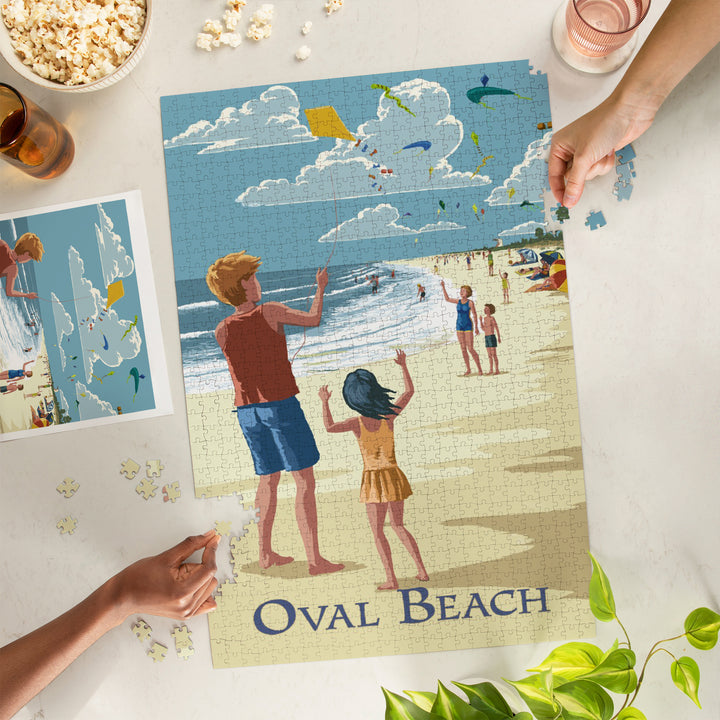 Oval Beach, Michigan, Children Flying Kites, Jigsaw Puzzle
