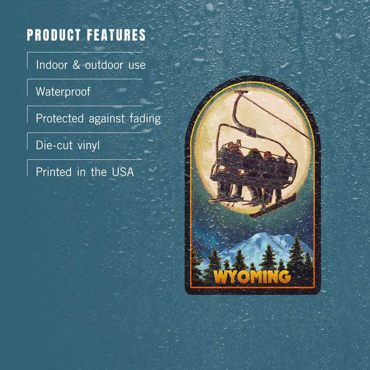 Wyoming, Ski Lift and Full Moon, Snowboarder, Vinyl Sticker