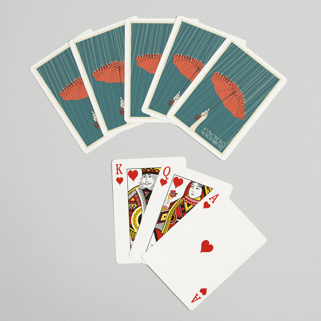 Playing Cards, Pacific Northwest, Umbrella Letterpress, 52 Card Deck with Jokers in Box, Unique Art