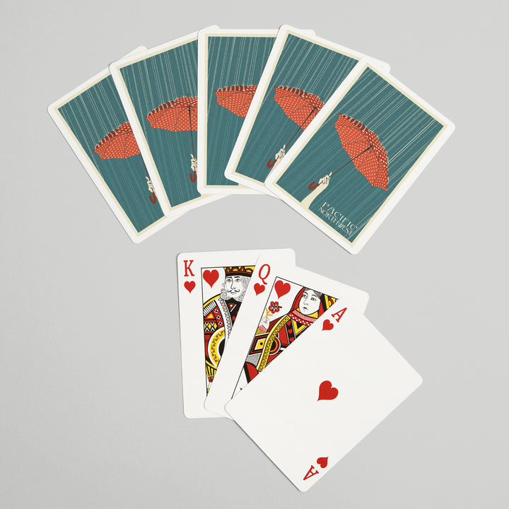 Playing Cards, Pacific Northwest, Umbrella Letterpress, 52 Card Deck with Jokers in Box, Unique Art