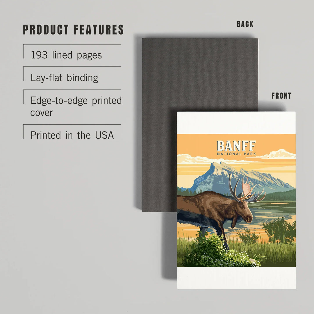 Lined 6x9 Journal, Lake Minnewanka, Canada, Banff National Park, Moose, Painterly, Lay Flat, 193 Pages, FSC paper