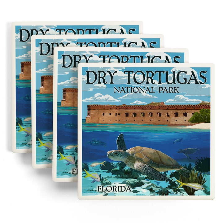 Dry Tortugas National Park, Florida, Sea Turtle, Painterly Series, Coasters