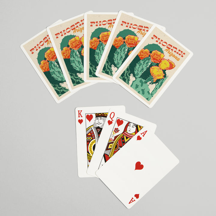 Playing Cards, Phoenix, Arizona, Woodblock City Series, Cactus Blooms, 52 Card Deck with Jokers in Box, Unique Art