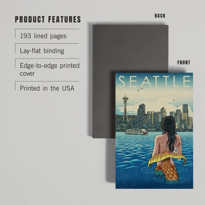 Lined 6x9 Journal, Seattle, Washington, Mermaid, Lay Flat, 193 Pages, FSC paper