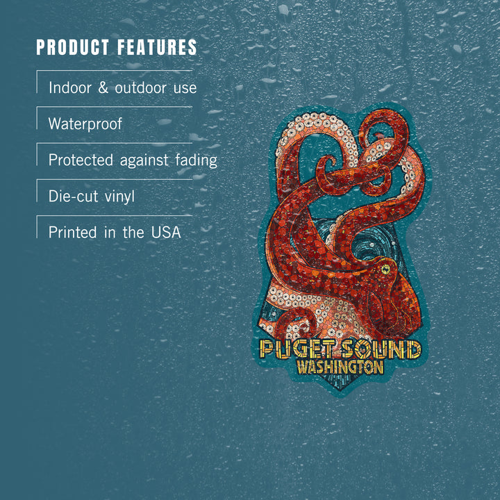 Puget Sound, Washington, Octopus Mosaic, Contour, Lantern Press Artwork, Vinyl Sticker
