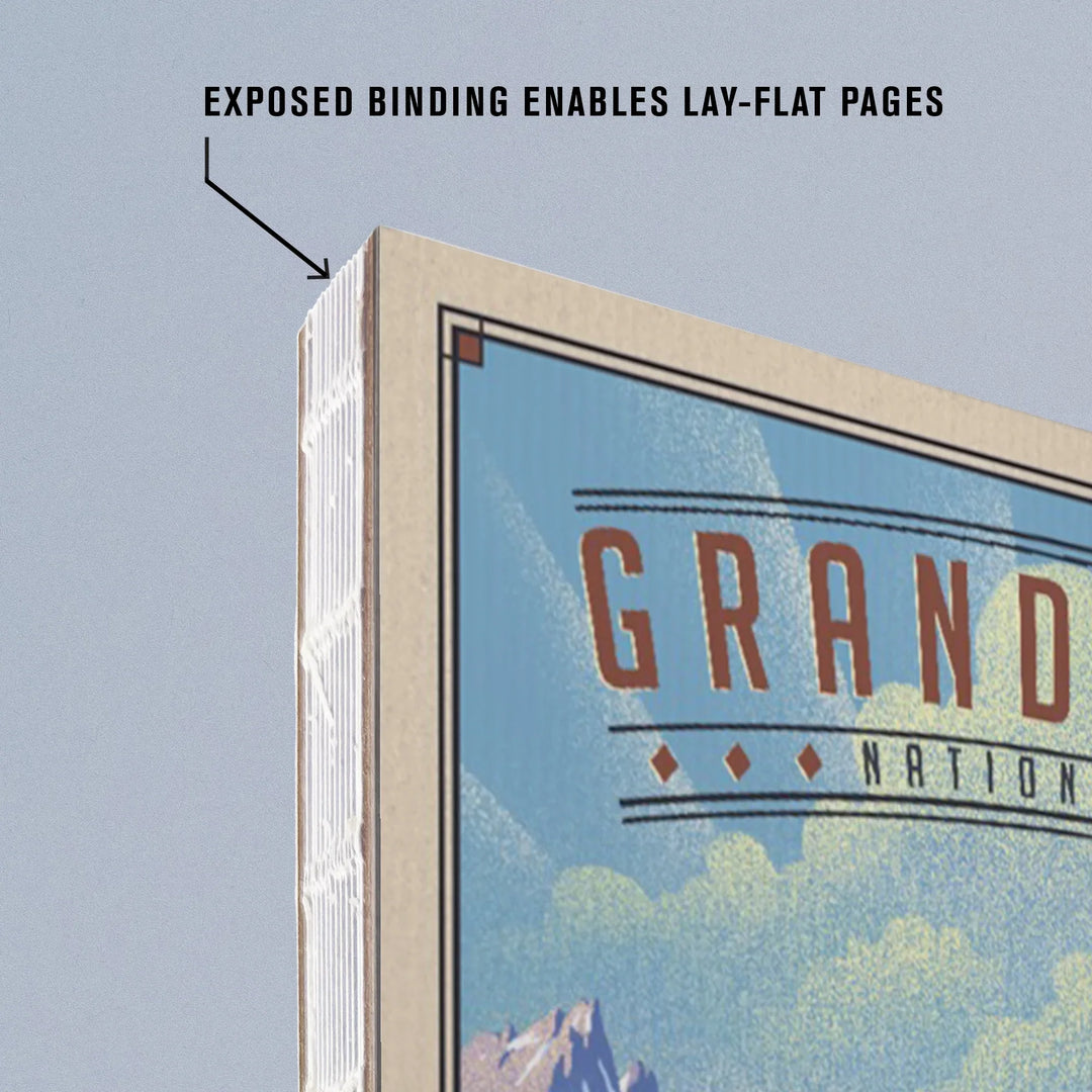 Lined 6x9 Journal, Grand Teton National Park, Wyoming, Lithograph National Park Series, Lay Flat, 193 Pages, FSC paper