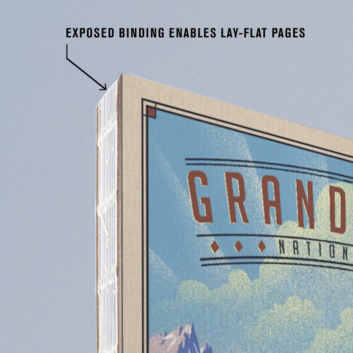 Lined 6x9 Journal, Grand Teton National Park, Wyoming, Lithograph National Park Series, Lay Flat, 193 Pages, FSC paper