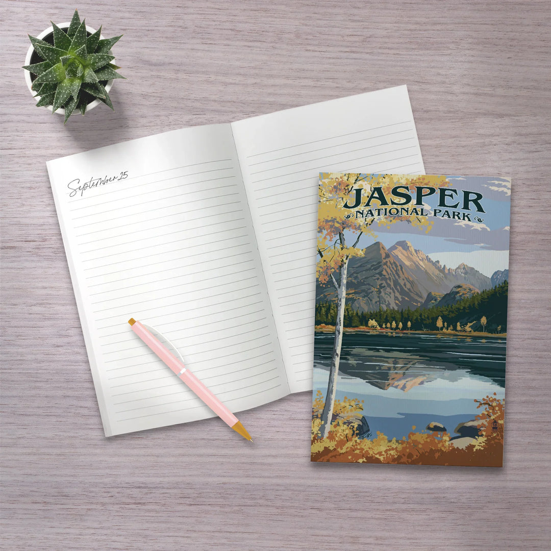 Lined 6x9 Journal, Jasper National Park, Canada, Longs Peak and Bear Lake Fall, Lay Flat, 193 Pages, FSC paper