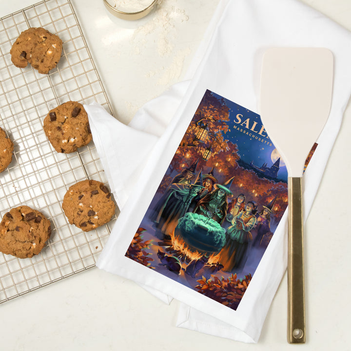 Salem, Massachusetts, Oil Painting, Witch's, Organic Cotton Kitchen Tea Towels
