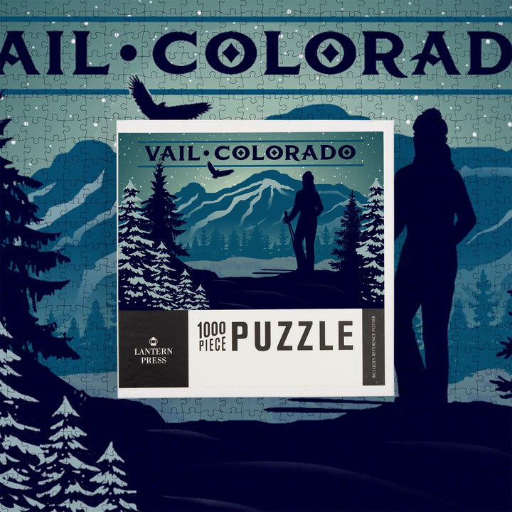 Vail, Colorado, Silhouette, Skier and Mountain, Jigsaw Puzzle