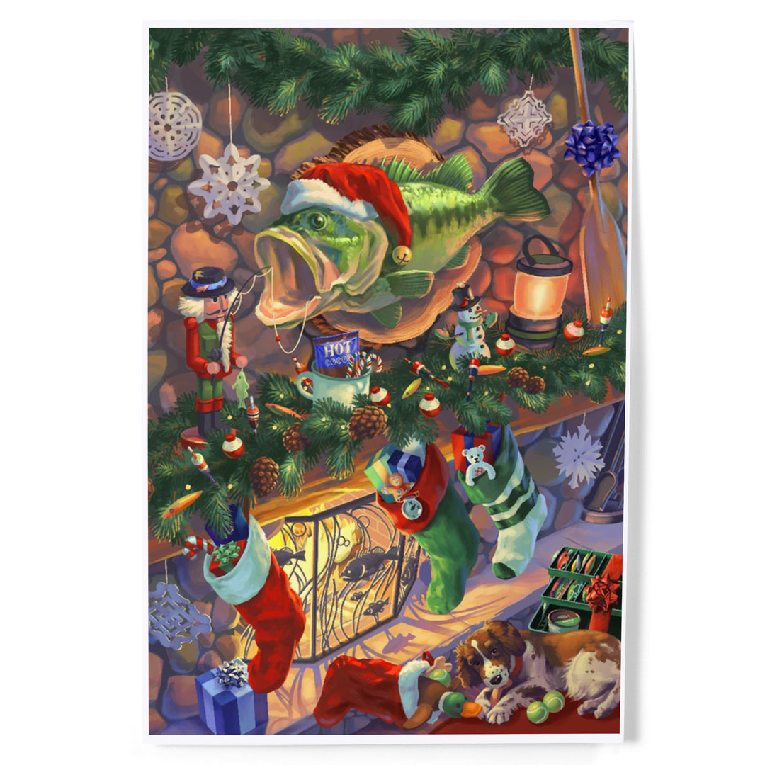 Hooked on Holidays, Oil Painting, Christmas Bass, Image Only, Art & Giclee Prints