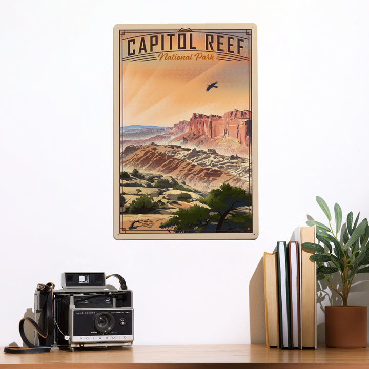 Capitol Reef National Park, Utah, Water Pocket Fold, Lithograph National Park Series, Metal Signs