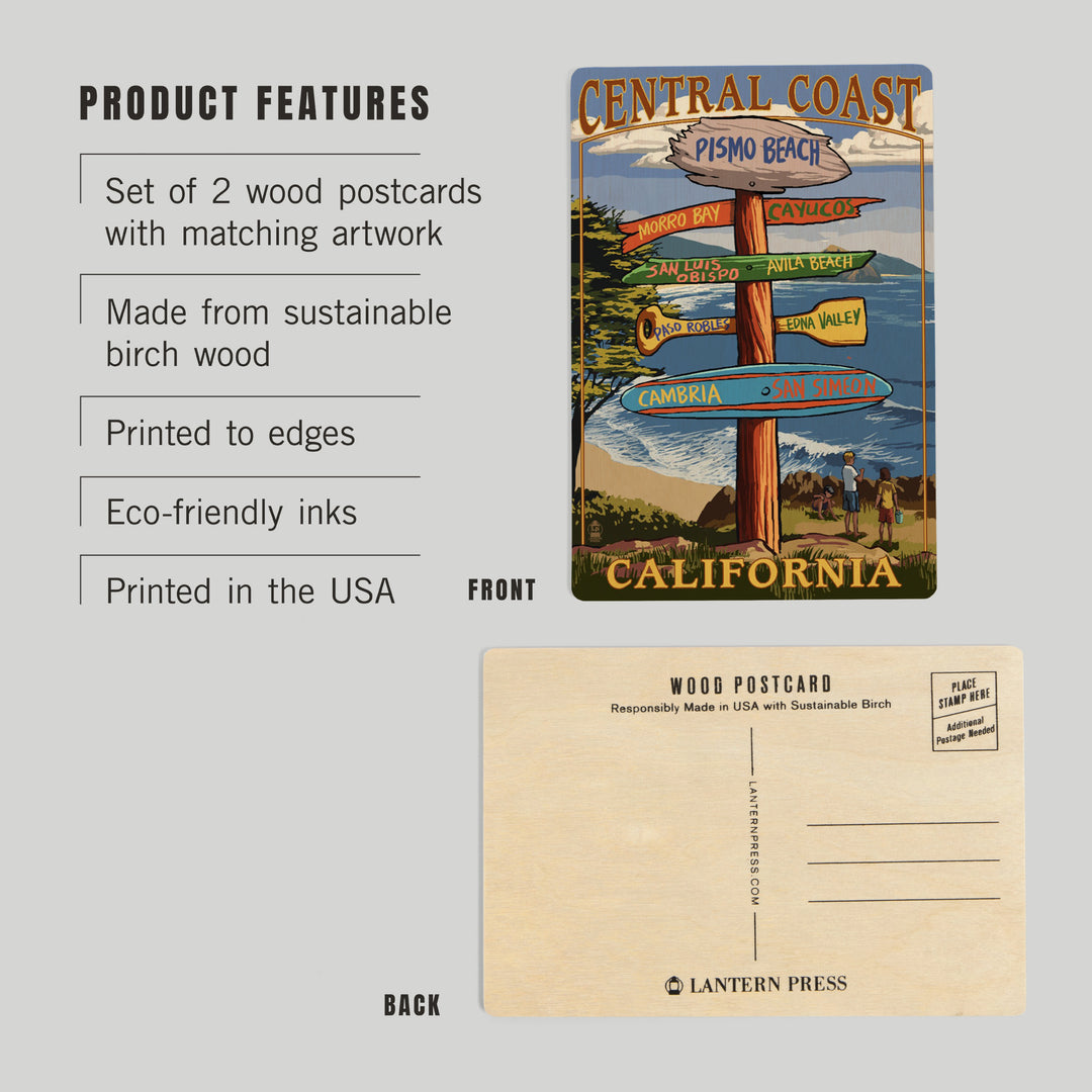 Central Coast, California, Destination Signpost, Wood Sign and Postcards