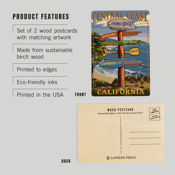 Central Coast, California, Destination Signpost, Wood Sign and Postcards