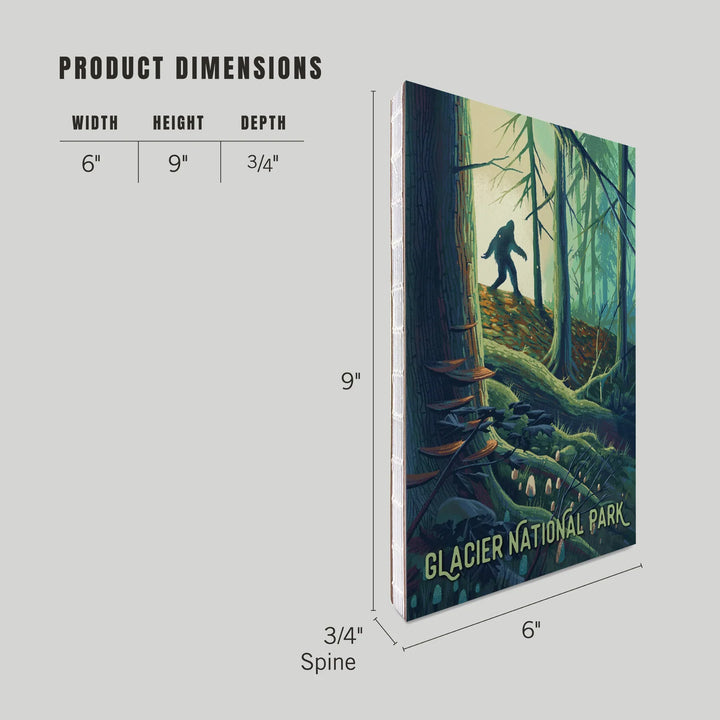Lined 6x9 Journal, Glacier National Park, Montana, Get Outside Series, Wanderer, Bigfoot in Forest, Lay Flat, 193 Pages, FSC paper