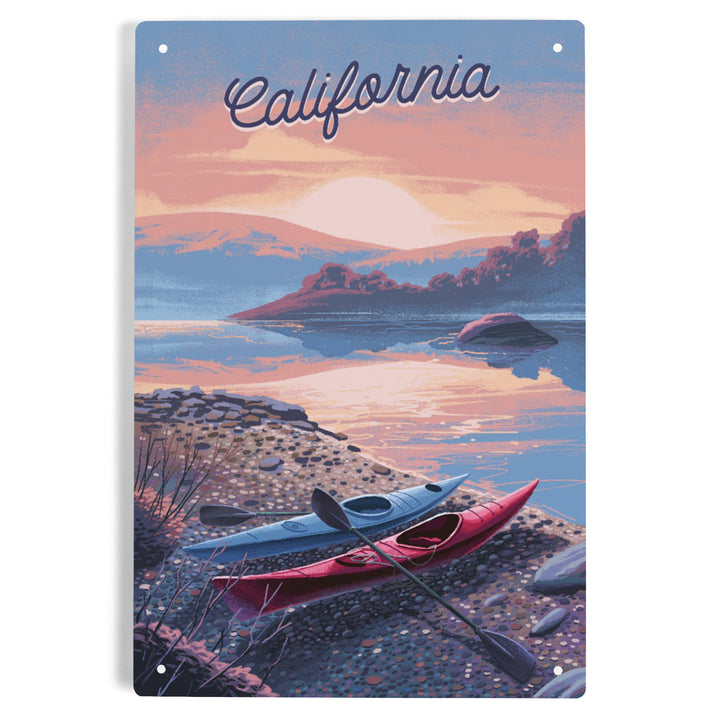California, Glassy Sunrise, Kayak, Metal Signs
